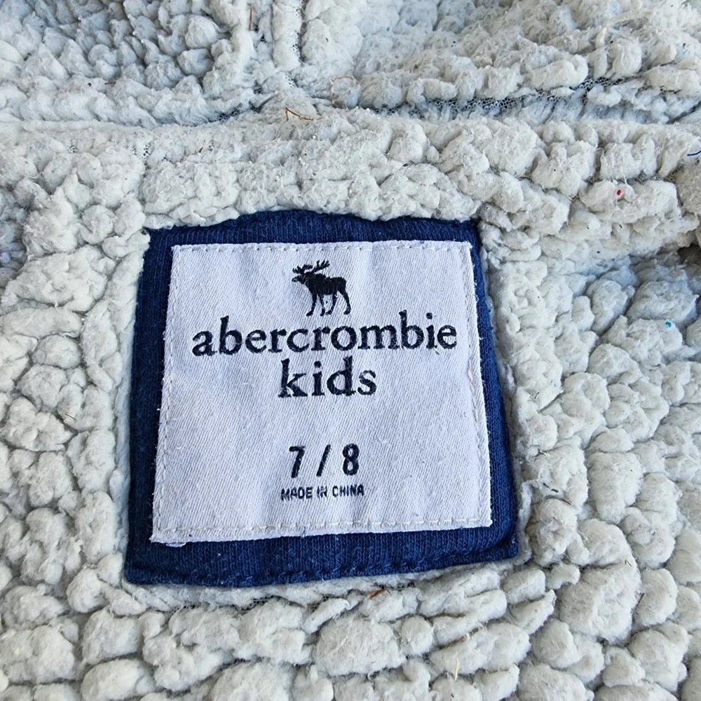 Abercrombie Kids Hoodie Sweatshirt blue Gray Full Zip Jacket Sherpa Lined 7/8